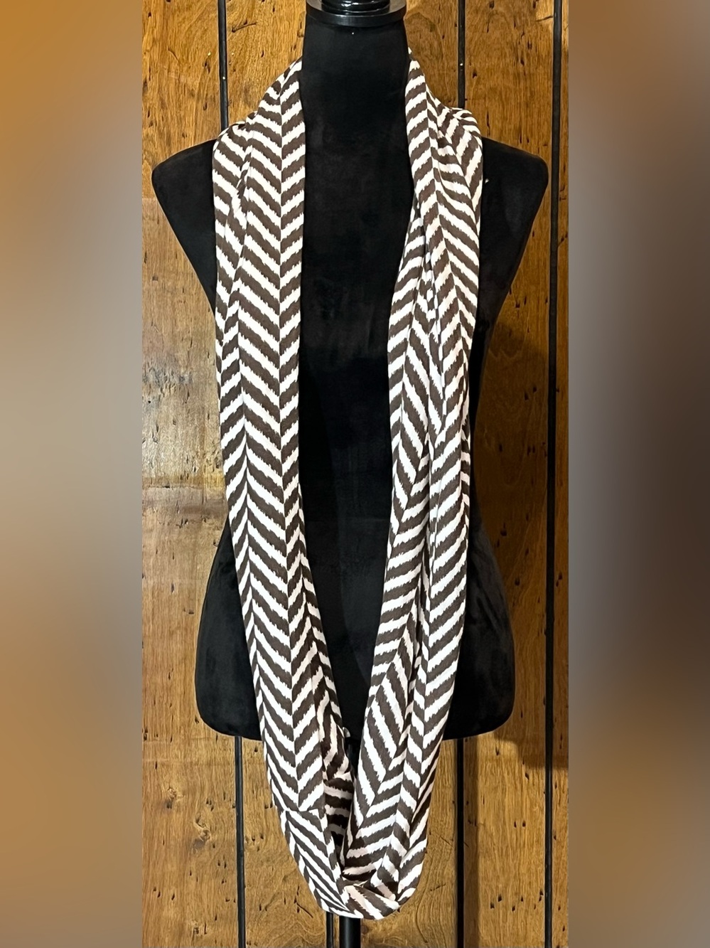 WB Brown and White Chevron Infinity Scarf OSFA
